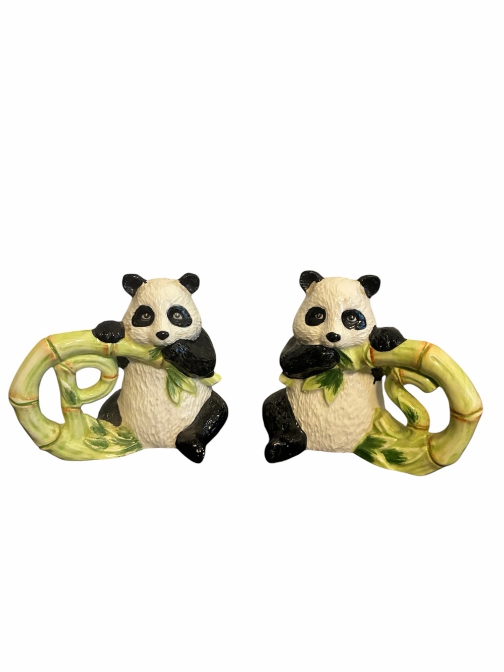 Vintage Panda Bamboo Ceramic Salt & Pepper Shakers